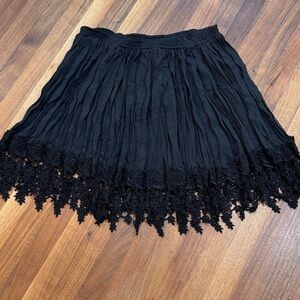 The Limited Black Pleated Mini Skirt with Lace Hem
